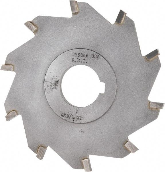 Made in USA - 4" Diam x 3/16" Blade Thickness x 1" Arbor Hole Diam, 10 Tooth Slitting and Slotting Saw - Arbor Connection, Right Hand, Uncoated, Carbide-Tipped, Contains Keyway - Exact Industrial Supply