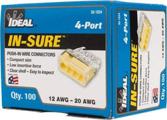 Ideal - 4 Port, 18 to 12 AWG Compatible, Push-In Wire Connector - 0.78" OAL x 0.82" OAW x 0.38" OAH, Yellow - Exact Industrial Supply