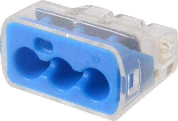 Ideal - 3 Port, 14 to 10 AWG Compatible, Push-In Wire Connector - 0.78" OAL x 0.086" OAW x 0.45" OAH, Blue - Exact Industrial Supply