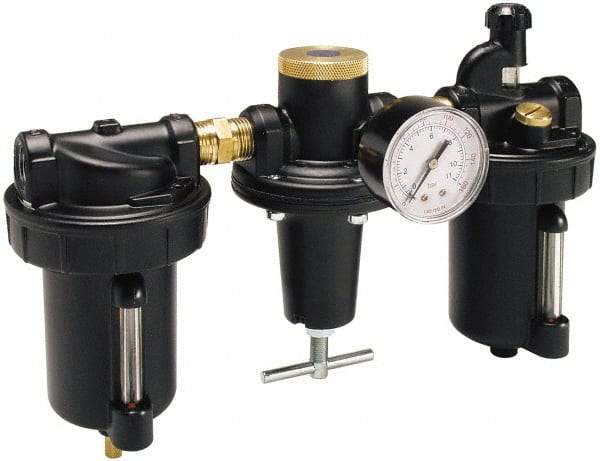 Parker - 1-1/2" NPT Port Heavy Duty 3 Piece Filter-Regulator-Lubricator FRL Unit - Metal Bowl, 450 SCFM, 250 Max psi, 14.13" High, Automatic Drain - Exact Industrial Supply