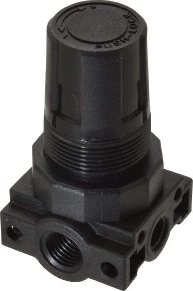 Parker - 1/4 NPT Port, Plastic Miniature Regulator - 0 to 25 psi Range, 150 Max psi Supply Pressure, 1/8" Gauge Port Thread, 1.6" Wide x 3.1" High - Exact Industrial Supply
