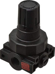 Parker - 1/4 NPT Port, Plastic Miniature Regulator - 0 to 60 psi Range, 150 Max psi Supply Pressure, 1/4" Gauge Port Thread, 2.06" Wide x 3.43" High - Exact Industrial Supply