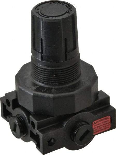 Parker - 1/4 NPT Port, Plastic Miniature Regulator - 0 to 125 psi Range, 150 Max psi Supply Pressure, 1/4" Gauge Port Thread, 2.06" Wide x 3.43" High - Exact Industrial Supply