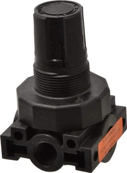 Parker - 1/4 NPT Port, Plastic Miniature Regulator - 0 to 25 psi Range, 150 Max psi Supply Pressure, 1/4" Gauge Port Thread, 2.06" Wide x 3.43" High - Exact Industrial Supply