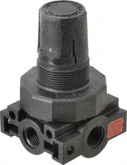 Parker - 1/4 NPT Port, Plastic Miniature Regulator - 0 to 60 psi Range, 150 Max psi Supply Pressure, 1/4" Gauge Port Thread, 2.06" Wide x 3.43" High - Exact Industrial Supply