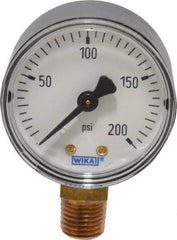 Wika - 2" Dial, 1/4 Thread, 0-200 Scale Range, Pressure Gauge - Lower Connection Mount, Accurate to 3-2-3% of Scale - Exact Industrial Supply