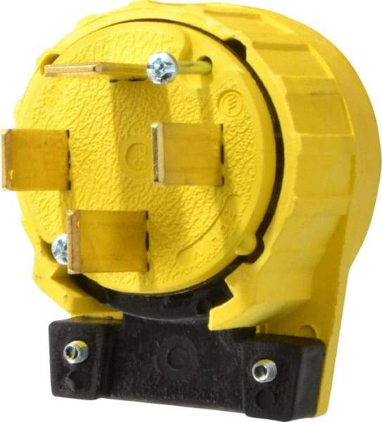 Pass & Seymour - 120/208 VAC, 60 Amp, 18-60P NEMA, Angled, Ungrounded, Specification Grade Plug - 4 Pole, 4 Wire, Yellow - Exact Industrial Supply