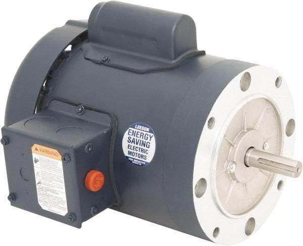 Leeson - 1/3 Max hp, 1,500 Max RPM, Electric AC DC Motor - 110/220 V Input, Single Phase, 56C Frame, 5/8" Shaft Diam, C-Face Mount, TEFC Enclosure - Exact Industrial Supply