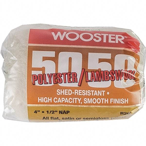 Wooster Brush - 1/2" Nap, 4" Wide Paint Roller - Semi-Rough Texture, Wool/Poly Blend - Exact Industrial Supply