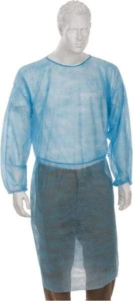 PRO-SAFE - Size Universal Blue Isolation Gown without Pockets - Polypropylene, Tie Front, Open Cuffs - Exact Industrial Supply