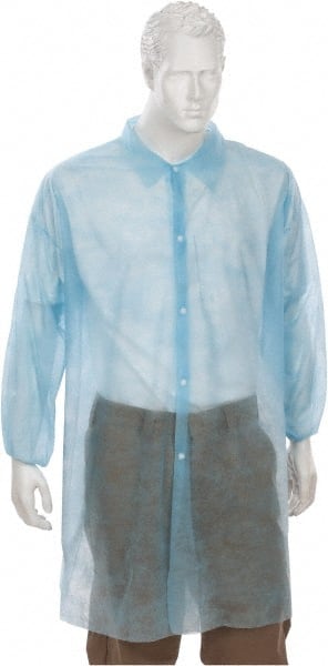 Pack of (30) Size L Blue Lab Coats without Pockets SMS, Snap Front, Knit Cuffs