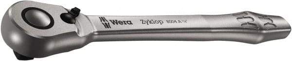 Wera - 1/4" Drive Slim Line Head Quick-Release Ratchet - Satin Finish, 141mm OAL, 76 Gear Teeth, Ergonomic Handle, Reversible Head - Exact Industrial Supply