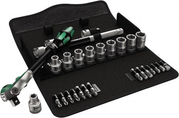 Wera - 28 Piece 1/2" Drive Standard Socket Set - 6 Points, 10 to 19mm, T20 to T40 Torx, Metric Measurement Standard - Exact Industrial Supply