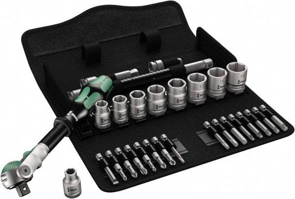 Wera - 3/8" Drive Standard Socket Set - 6 Points, 8 to 19mm, T15 to T40 Torx, Metric Measurement Standard - Exact Industrial Supply