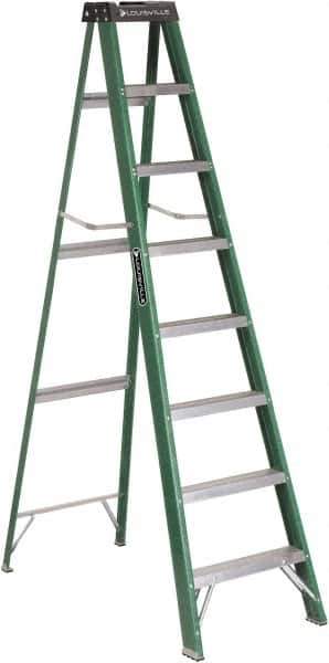 Louisville - 7 Steps, 8' High, Type II Rating, Fiberglass Step Ladder - 225 Lb Capacity, 24-13/16" Base Width - Exact Industrial Supply