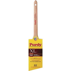 Purdy - 2-1/2" Angled Synthetic Trim Brush - 2-11/16" Bristle Length, 8-1/4" Wood Rattail Handle - Exact Industrial Supply