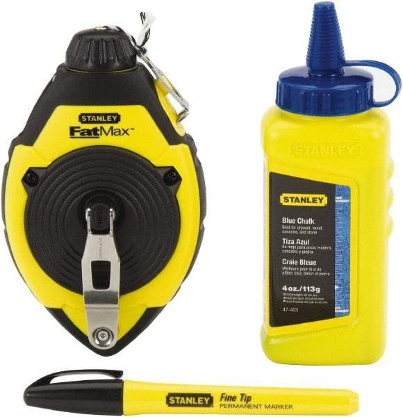 Stanley - 100' Long Reel & Chalk Set - Blue, Includes 4 oz Blue Chalk & Fine Tip Marker - Exact Industrial Supply