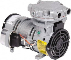 Gast - 1/6 hp, 0.8 CFM, 100 Max psi Piston Vacuum & Compressor Pump - 26 Hg/In, 110/115-1 Volt, 7.98" Long x 5.71" Wide x 5.97" High - Exact Industrial Supply