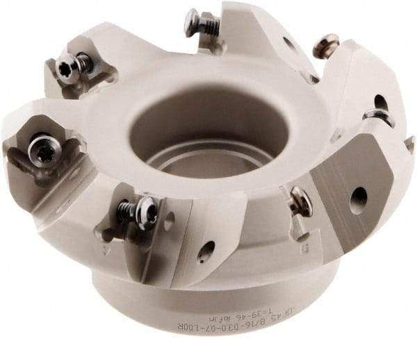 Iscar - 3" Cut Diam, 1" Arbor Hole, 0.138" Max Depth of Cut, 45° Indexable Chamfer & Angle Face Mill - 7 Inserts, ONHU 0505\xB6OXMT 0507\xB6S845 SN.U 1305 Insert, Right Hand Cut, 7 Flutes, Series Helido - Exact Industrial Supply