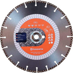 Husqvarna - 14" Diam, 25/32 & 1" Arbor Hole Diam, Continuous Edge Tooth Wet & Dry Cut Saw Blade - Diamond-Tipped, General Purpose Action, Standard Round Arbor - Exact Industrial Supply