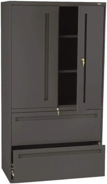 Hon - 36" Wide x 67" High x 19-1/4" Deep, 2 Drawer Lateral File with Lock - Steel, Charcoal - Exact Industrial Supply