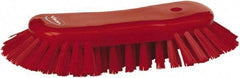 Vikan - 1.3" Bristle Length, Polyester Utility Scrub Brush - 7-3/4" Long x 3" Wide Head, 8" OAL, European Threaded Handle, Red, Polypropylene Block - Exact Industrial Supply