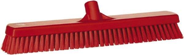 Vikan - 1.8" Bristle Length, Polyester Scrub Brush - 18" Long x 2-1/2" Wide Head, 19" OAL, European Threaded Handle, Red, Polypropylene Block - Exact Industrial Supply