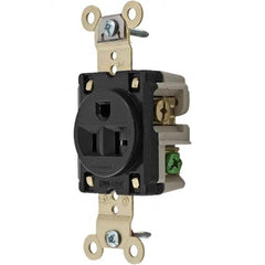 Hubbell Wiring Device-Kellems - 125V 20A NEMA 5-20R Industrial Grade Black Straight Blade Single Receptacle - Exact Industrial Supply