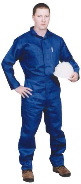 Stanco Safety Products - Size M, Royal Blue, Zipper, Arc Protection Coverall - 38 to 40" Chest, Indura, 7 Pockets, Elastic Waistband, Full Action Back, 2-Way Concealed Zipper - Exact Industrial Supply