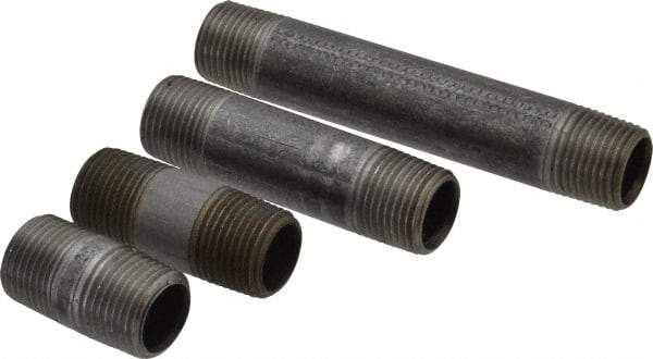 Made in USA - 100 Piece, 1/2" Pipe, Black Finished Steel Pipe Nipple Set - Schedule 40, (20) Close, (10) 1-1/2, (15) 2, (10) 2-1/2, (10) 3, (5) 3-1/2, (10) 4, (5) 4-1/2, (5) 5, (5) 5-1/2, (5) 6 - Exact Industrial Supply