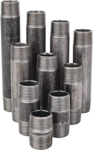 Made in USA - 100 Piece, 3/4" Pipe, Black Finished Steel Pipe Nipple Set - Schedule 40, (25) Close, (20) 2, (10) 2-1/2, (10) 3, (5) 3-1/2, (10) 4, (5) 4-1/2, (5) 5, (5) 5-1/2, (5) 6 - Exact Industrial Supply