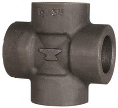 Made in USA - Size 1-1/2", Class 3,000, Forged Carbon Steel Black Pipe Cross - 3,000 psi, Socket Weld End Connection - Exact Industrial Supply
