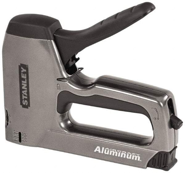 Stanley - Manual Brad Nailer/Staple Gun - 1/4, 5/16, 3/8, 1/2, 9/16, 1/2, 5/8, 9/16" Staples, Silver, Aluminum - Exact Industrial Supply