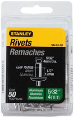 Stanley - Aluminum Color Coded Blind Rivet - Aluminum Mandrel, 3/8" to 1/2" Grip, 5/16" Head Diam, 0.156" to 0.164" Hole Diam, 0.675" Length Under Head, 5/32" Body Diam - Exact Industrial Supply