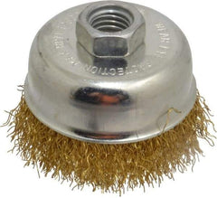 Value Collection - 2-3/4" Diam, 5/8-11 Threaded Arbor, Brass Fill Cup Brush - 0.014 Wire Diam, 7/8" Trim Length, 12,500 Max RPM - Exact Industrial Supply