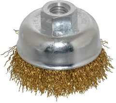 Value Collection - 2-3/4" Diam, 5/8-11 Threaded Arbor, Brass Fill Cup Brush - 0.02 Wire Diam, 7/8" Trim Length, 12,500 Max RPM - Exact Industrial Supply
