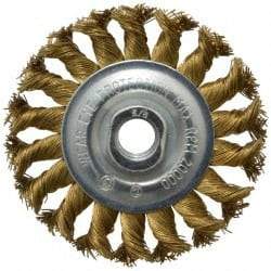 Value Collection - 4" OD, 5/8-11 Arbor Hole, Knotted Brass Wheel Brush - 1/2" Face Width, 7/8" Trim Length, 0.02" Filament Diam, 20,000 RPM - Exact Industrial Supply