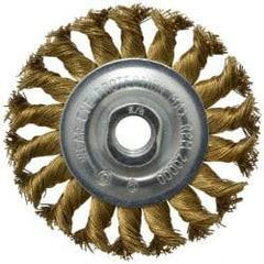 Value Collection - 4" OD, 5/8-11 Arbor Hole, Knotted Brass Wheel Brush - 1/2" Face Width, 7/8" Trim Length, 0.02" Filament Diam, 20,000 RPM - Exact Industrial Supply