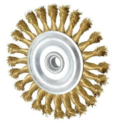 Value Collection - 6" OD, 5/8-11 Arbor Hole, Knotted Brass Wheel Brush - 5/8" Face Width, 1-1/4" Trim Length, 0.02" Filament Diam, 9,000 RPM - Exact Industrial Supply