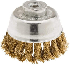Value Collection - 2-3/4" Diam, 3/8-24 Threaded Arbor, Brass Fill Cup Brush - 0.02 Wire Diam, 3/4" Trim Length, 12,500 Max RPM - Exact Industrial Supply