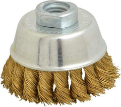 Value Collection - 2-3/4" Diam, 5/8-11 Threaded Arbor, Brass Fill Cup Brush - 0.02 Wire Diam, 3/4" Trim Length, 12,500 Max RPM - Exact Industrial Supply