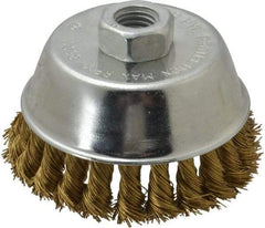 Value Collection - 4" Diam, 5/8-11 Threaded Arbor, Brass Fill Cup Brush - 0.02 Wire Diam, 7/8" Trim Length, 8,500 Max RPM - Exact Industrial Supply