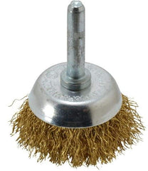 Value Collection - 1-3/4" Diam, 1/4" Shank Diam, Brass Fill Cup Brush - 0.012 Wire Diam, 9/16" Trim Length, 13,000 Max RPM - Exact Industrial Supply