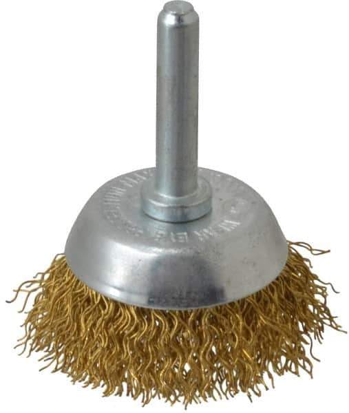 Value Collection - 1-3/4" Diam, 1/4" Shank Diam, Brass Fill Cup Brush - 0.014 Wire Diam, 9/16" Trim Length, 13,000 Max RPM - Exact Industrial Supply