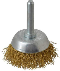 Value Collection - 1-3/4" Diam, 1/4" Shank Diam, Brass Fill Cup Brush - 0.014 Wire Diam, 9/16" Trim Length, 13,000 Max RPM - Exact Industrial Supply