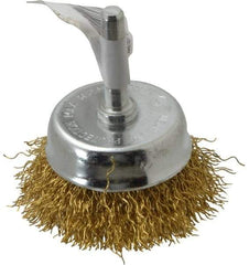 Value Collection - 2" Diam, 1/4" Shank Diam, Brass Fill Cup Brush - 0.014 Wire Diam, 5/8" Trim Length, 13,000 Max RPM - Exact Industrial Supply