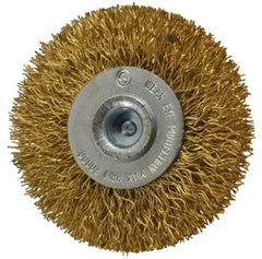 Value Collection - 2" OD, 1/4" Shank Diam, Crimped Brass Wheel Brush - 5/16" Face Width, 1/2" Trim Length, 0.012" Filament Diam, 20,000 RPM - Exact Industrial Supply