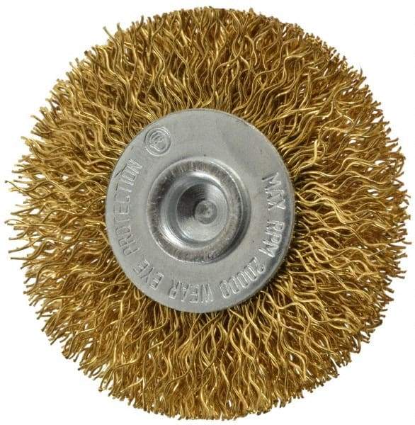 Value Collection - 2" OD, 1/4" Shank Diam, Crimped Brass Wheel Brush - 5/16" Face Width, 1/2" Trim Length, 0.014" Filament Diam, 20,000 RPM - Exact Industrial Supply