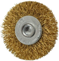 Value Collection - 2" OD, 1/4" Shank Diam, Crimped Brass Wheel Brush - 5/16" Face Width, 1/2" Trim Length, 0.014" Filament Diam, 20,000 RPM - Exact Industrial Supply