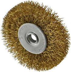 Value Collection - 2-1/2" OD, 1/4" Shank Diam, Crimped Brass Wheel Brush - 3/8" Face Width, 1/2" Trim Length, 0.014" Filament Diam, 20,000 RPM - Exact Industrial Supply